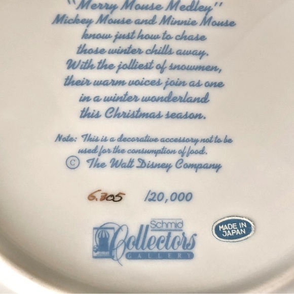 Vintage Schmid 1987 Walt Disney Collectors Gallery Merry Mouse Medley Plate - Picture 7 of 9